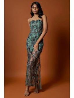 MEHAK MURPANA - Sea Green Embroidered Cocktail Gown