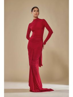 MEHAK MURPANA - Red Gathered Bodycon Gown