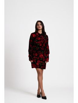 How When Wear - Black Rose Velvet High Neck Mini Dress