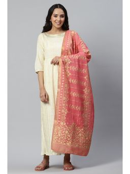 Aurelia - Natural Heavy Festive Dress with Pink Printed Dupatta (Set of 2)