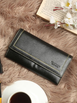 Teakwood - Women Black Solid Two Fold Leather Wallet