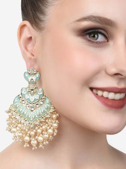 Zaveri Pearls - Green Meenakari Kundan Cluster Beads Drop & Dangle Earring-ZPFK14588