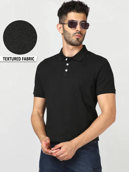 Bewakoof - Men's Jet Black Mercerized Polo T-Shirt