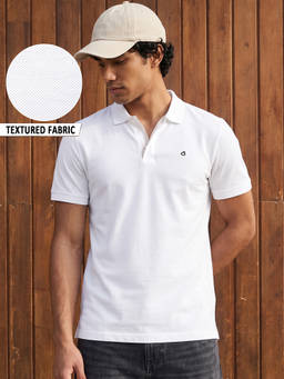 Bewakoof - Men White Textured Mercerized Polo T-shirt