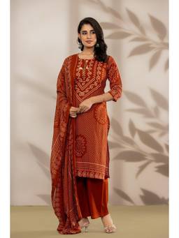 Gahan - Rust Printed Straight Kurta with Pant and Dupatta