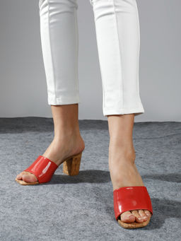 Inc.5 - Women Pink Cork Finish Open Toe Block Heels