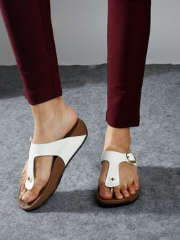 Inc.5 - Women White Solid T-Strap Comfort Sandals