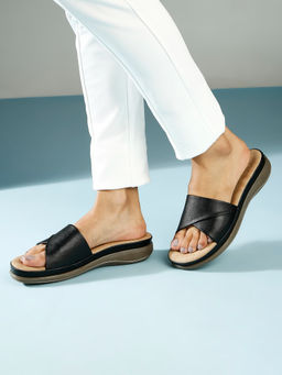 Inc.5 - Women Black Solid Open Toe Comfort Sandals