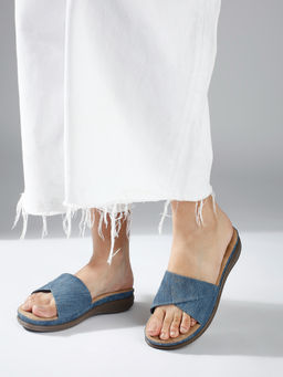 Inc.5 - Women Blue Textured Open Toe Comfort Sandals