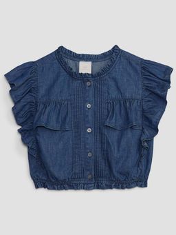 GAP - Girls Flutter Sleeve Ruffle Trim Round Neck Top