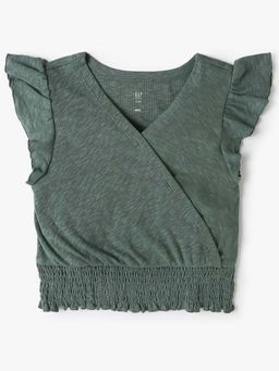GAP - Girls Wrap Neck Shirred Melange Top