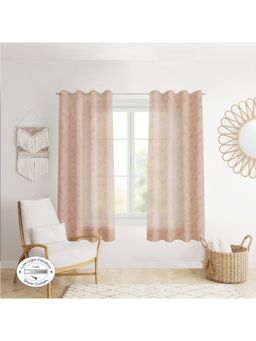 HomeTown - Amour Window Sheer Curtains Set of 2 Embroidered Double layered 5 Feet in Beige Colour