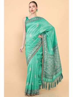 Soch - Women Green Silk Woven Saree with Unstitched Blouse