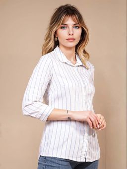 CRIMSOUNE CLUB - Women White Vertical Stripes Shirt