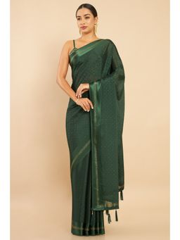 Soch - Women Green Chiffon Embellished Saree with Unstitched Blouse