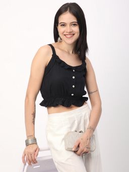 R&B - Black Rayon Solid Crop Top