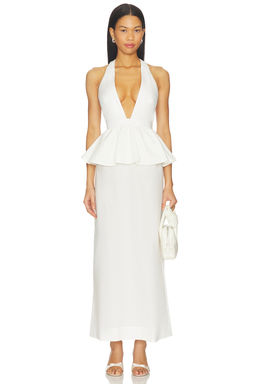 ADRIANA DEGREAS - Solid Deep-V Peplum Maxi Dress