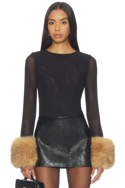 Alice + Olivia - Delaina Crop Top With Removeable Faux Fur Cuff