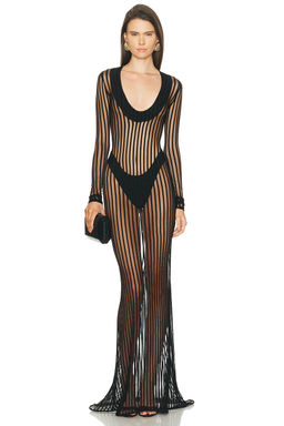 LaQuan Smith - Long Sleeve Scoop Neck Gown