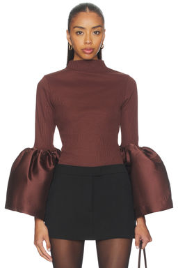 Marques ' Almeida - Heavy Satin Turtleneck Puff Sleeve Top
