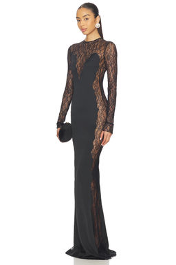 The New Arrivals by Ilkyaz Ozel - Jean Lace Detailed Satin Maxi Dress