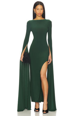 Norma Kamali - Open Back Ribbon Sleeve Wide Slit Gown