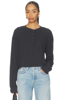 RE DONE - Boxy Waffle Henley Top