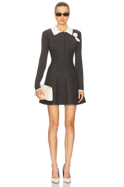 self-portrait - Grey Crochet Flower Collared Knit Mini Dress