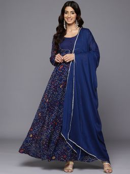 Varanga - Women Bandhani Print with Gota Lace Anarkali Kurta with Dupatta