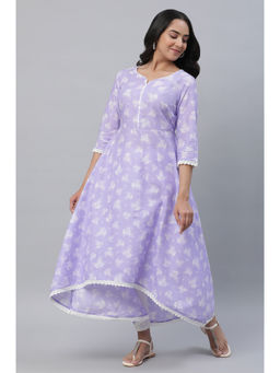 Aurelia - Purple Floral Printed High-low Anarkali Kurta