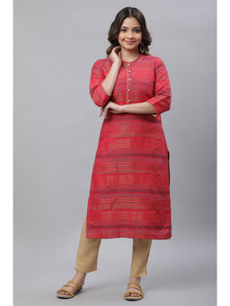 Aurelia - Red Yarn Stripes Straight Kurta