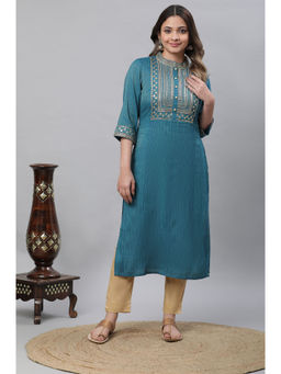 Aurelia - Teal Embellished Lurex Stripes Kurta