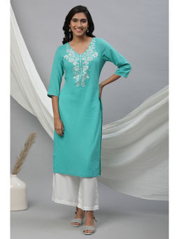 Aurelia - Green Embroidered Sheer Sucker Kurta