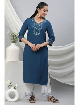 Aurelia - Women Blue Solid Rayon Kurta