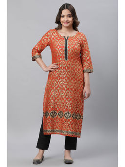 Aurelia - Orange Foil Printed Festive Kurta