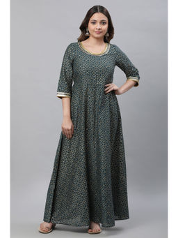 Aurelia - Green Printed Festive Long Kalidar Anarkali Kurta
