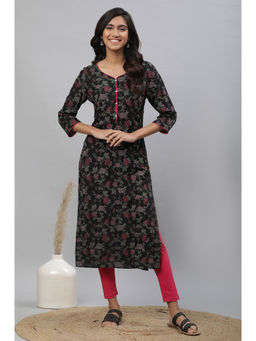 Aurelia - Black Sweetheart Neck Printed Kurta