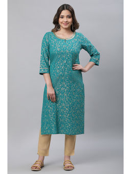 Aurelia - Green Foil Printed Festive Kurta With Sequin Lace