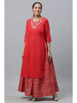 Aurelia - Red Embellished Kurta, Inner Crop Top And Flared Skirt (Set of 3)