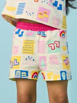 The Souled Store - Official Peppa: Rainbow Splash Girls Cotton Multi-Color Shorts