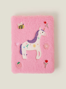 Accessorize London - Pink Kids Faux Fur Unicorn A5 Notebook