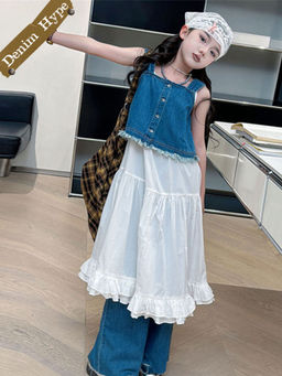 Hopscotch - 3-Piece Ruffle Denim Cami with Casual Dress and Jeans