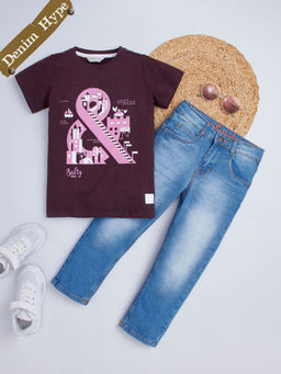 Hopscotch - 2-Piece Graphic Print T-Shirt and Denim Jeans