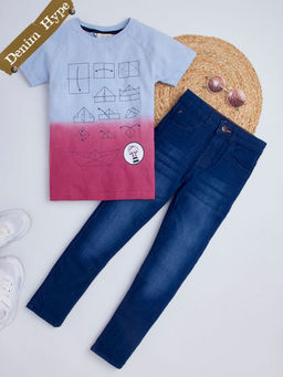 Hopscotch - 2-Piece Graphic Print T-Shirt and Denim Jeans