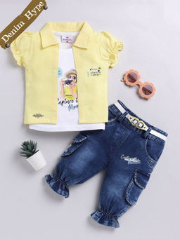 Hopscotch - 2-Piece T-Shirt, Jacket and Denim Jeans Set with Belt