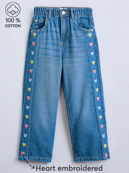 Hopscotch - Side Embroidered Wide Leg Denim Pants