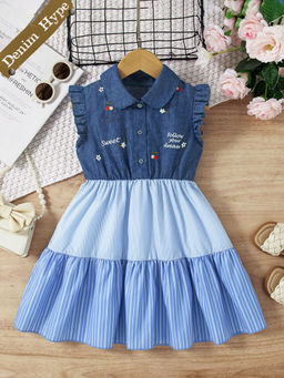Hopscotch - Stripe Print Denim Casual Dress