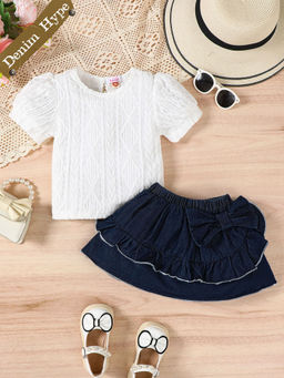 Hopscotch - 2-Piece Textured Top and Denim Skirt