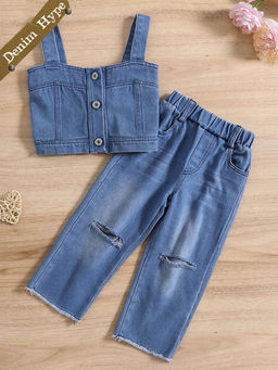 Hopscotch - 2-Piece Smocked Denim Cami and Jeans