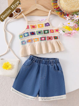 Hopscotch - 2-Piece Crochet Top and Denim Shorts
